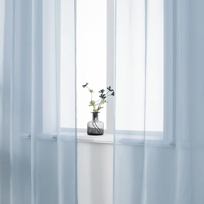 DUALIFE Dusty Blue Sheer Curtains 84 Inch Length for Living Room Decor Set of 2 Panels Grommet Window Look Semi Sheer Transparent Sheer Curtains for Bedroom 52x84 Inches Long Stone Blue