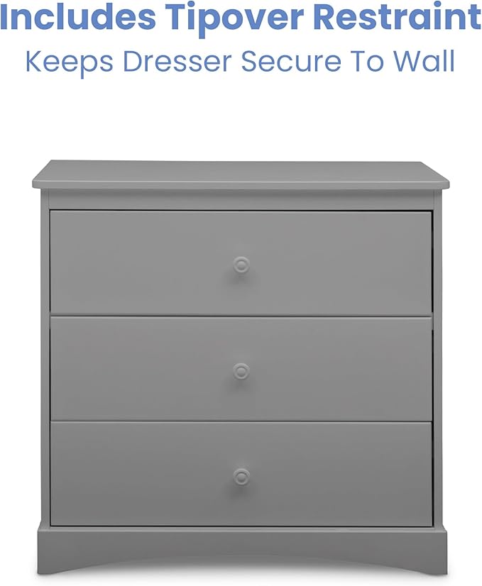 Delta Children Sutton 3 Drawer Dresser with Changing Top and Interlocking Drawers - Greenguard Gold Certified, Grey