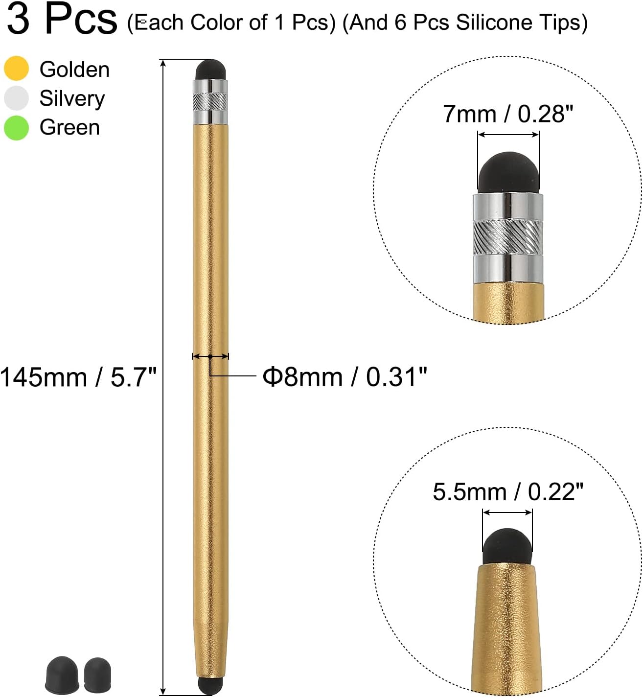 MECCANIXITY 3pcs Stylus Pens for Touch Screens with 6 Extra Tips, Dual Rubber Tips Capacitive Universal Tablet Pen