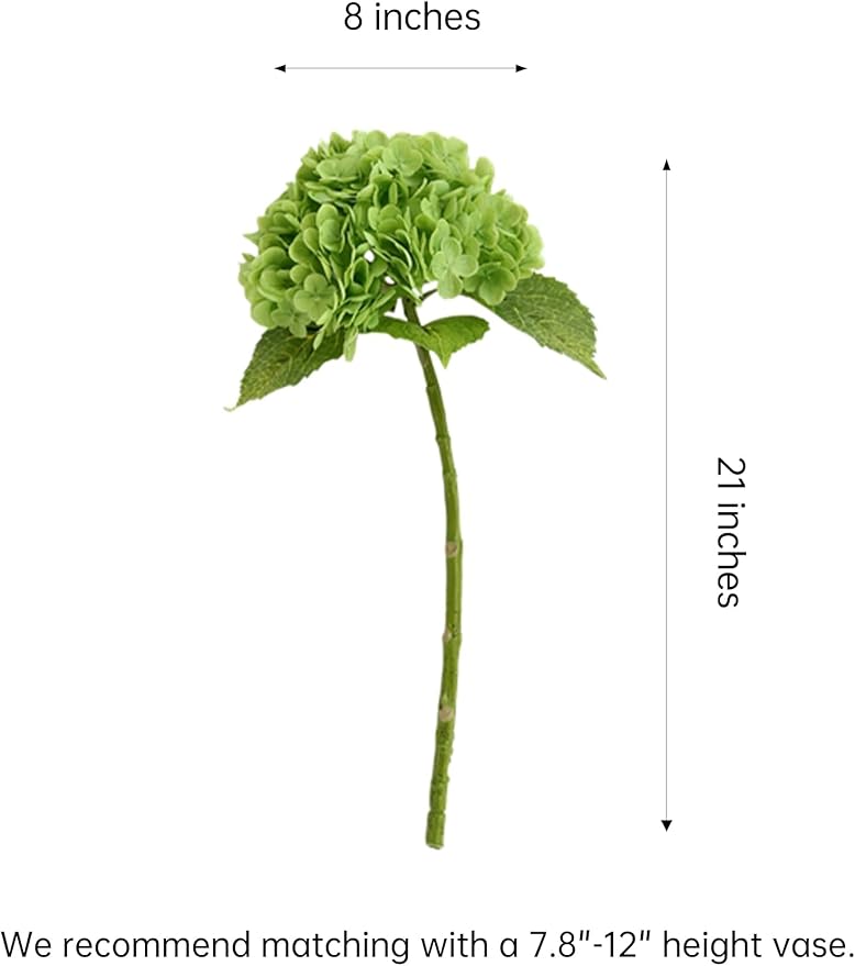 4pcs 21" Faux Dark Green Hydrangeas Artificial Flowers, Real Touch Silk Hydrangea Flowers with Stems for Bridal Wedding Bouquet Party Home Decor