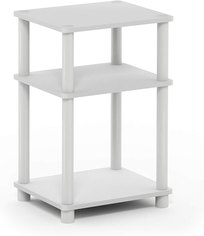 Furinno JUST Side Table, 3-Tier End Table, Open Shelves Night Stand, Bedside Table, Toolless Assembly, for Living Room, Bedroom, Bathroom, White(Espresso)