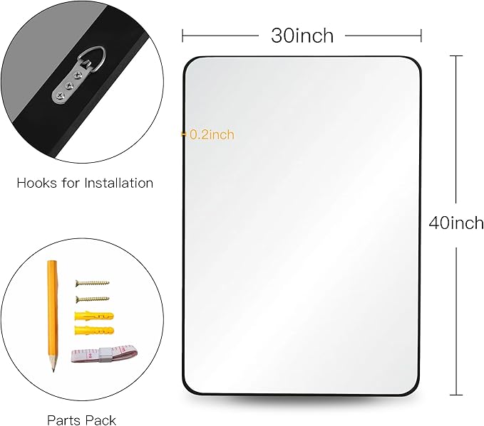CULER Black Bathroom Wall Mirror,30 x 40 Inch Large Rectangle Vanity Modern Tempered Glass Mirror for Bedroom,Living Room,Entryway (30x40 Inch, Black)