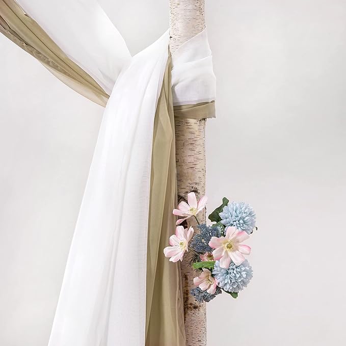 MIULEE Beige Window Scarf Valance for Party - Sheer Curtain Scarf Topper Window Treatment Decorative Drapes for Wedding Arch Ceremony Canopy Bed, Swag Curtain One Panel, 37'' x 216''