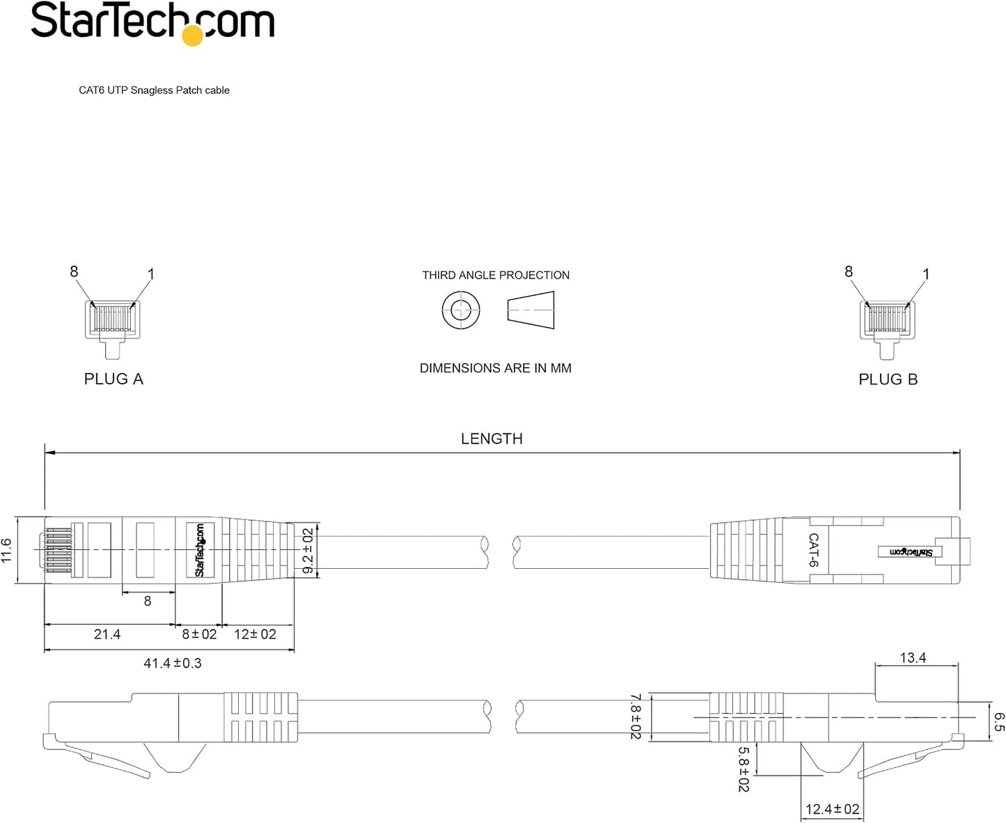 1ft CAT6 6 -250Mhz 100W RJ45 (N6PATCH1BK) StarTech Ethernet Cable - Black CAT Gigabit Ethernet Wire PoE UTP Network