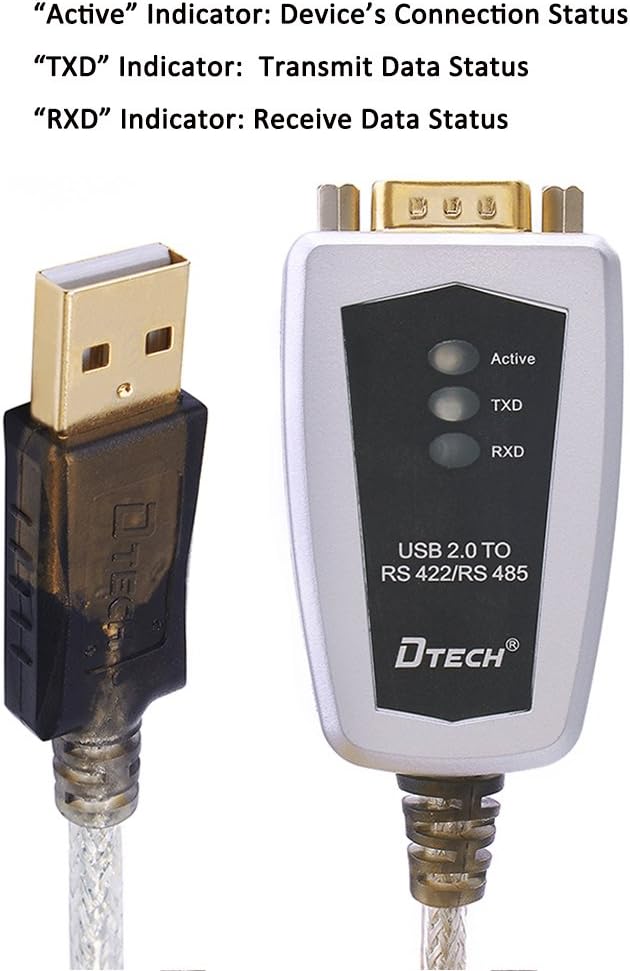 DTECH USB to RS422 RS485 Serial Port Converter Adapter Cable with FTDI Chip Supports Windows 11 10 8 7 XP Mac -1.5 Feet