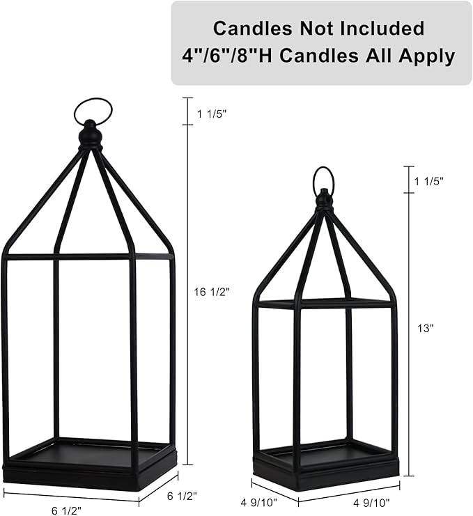 DECORKEY Luxury Lantern Decorative Outdoor&Indoor, Set of 2 (18’’&14’’) Black Metal Lanterns Decor, Vintage Hanging Candle Holder for Home Porch Wedding Centerpiece,Halloween Christmas Decorations