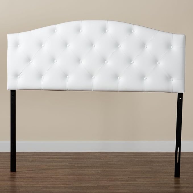 Baxton Studio Myra Modern and Contemporary Full Size White Faux Leather Upholstered Button-Tufted Scalloped Headboard