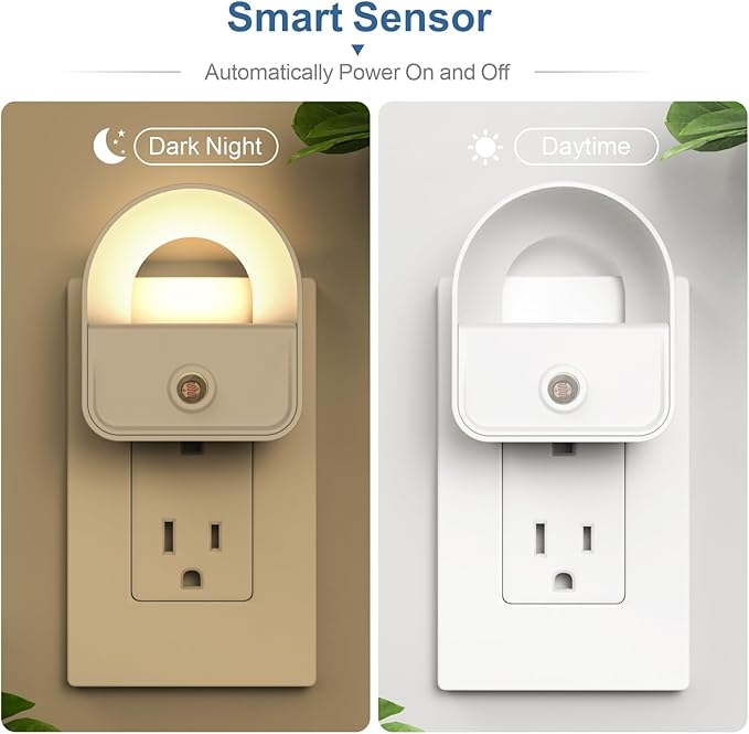 Night Light Plug into Wall, Nightlights with Smart Dusk toDawn Sensor, LED Night Light Suitable for Bedroom, Bathroom, Hallway, Kitchen, Stairs, Kids, 3pcs Warm White & 3pcs White Light