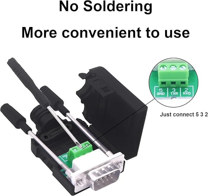 DB9 Solderless Connector Breakout Board RS232 D-SUB 9 Pin Serial to RXD TXD GND 235 Adapter Terminal Block with Case 2 Packs (Male)