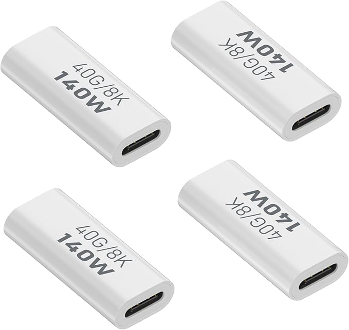 Danfetsoy 140W USB C Female to Female Adapter, 40Gbps USB C to Coupler, Type C Connector Extender for Smartphones, Laptops, Tablets, projectors, Monitors, etc (4 Pack)