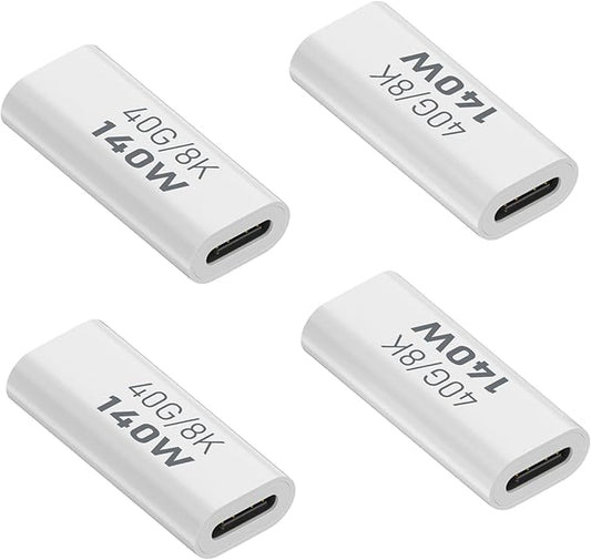 Danfetsoy 140W USB C Female to Female Adapter, 40Gbps USB C to Coupler, Type C Connector Extender for Smartphones, Laptops, Tablets, projectors, Monitors, etc (4 Pack)