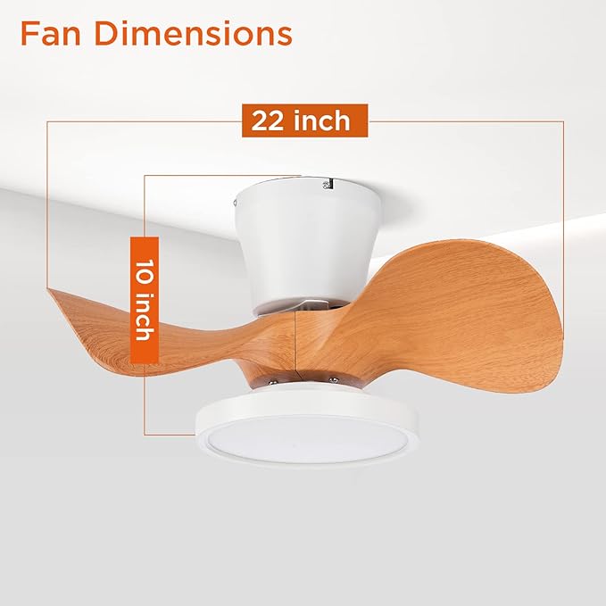 ocioc Quiet Ceiling Fan with LED Light 22 inch Large Air Volume Remote Control for Kitchen Bedroom Dining Room Patio