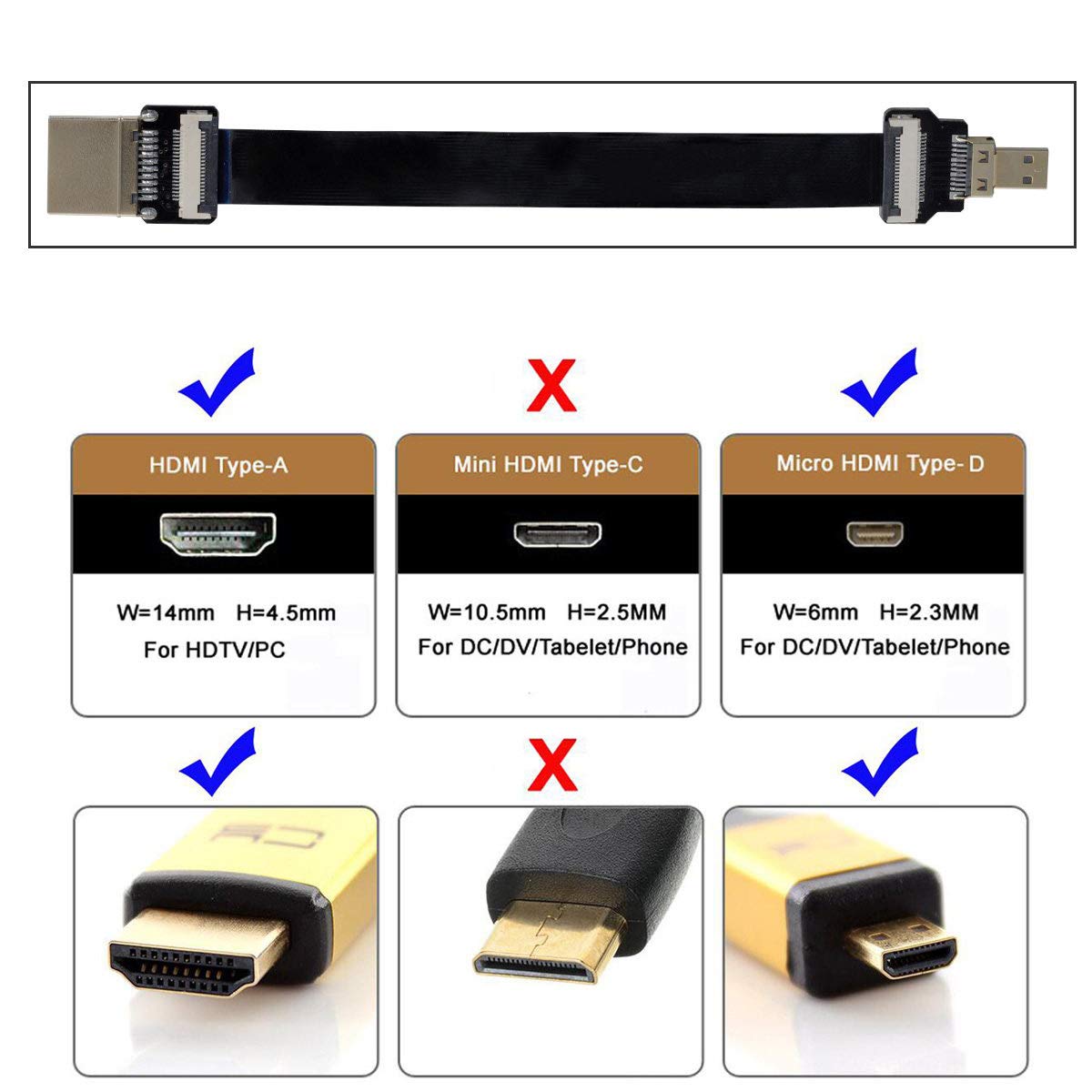 xiwai CYFPV HDMI Male to Micro HDMI Male Extension Cable, 1080P for FPV HDTV Multicopter Aerial Photography