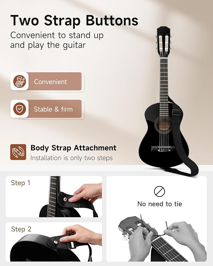Moukey 30" Acoustic Guitar for Beginners Kids Youth 1/4 Size Dreadnought Guitarra Acustica Kit with Chord Poster, Gig Bag, Tuner, Picks, Nylon Strings, Capo, Strap - Black