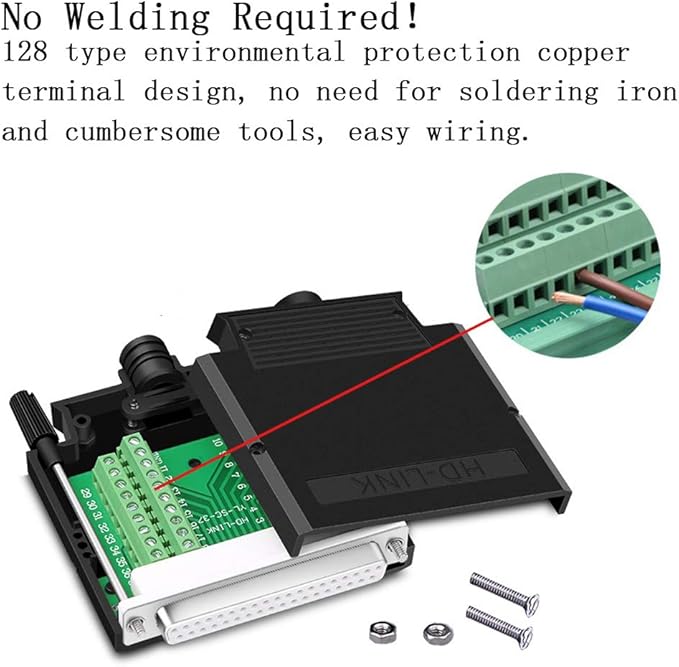 2PCS Thinner DB37 Solderless RS232 D-SUB Serial to 37-pin Port Terminal Female Adapter Connector Breakout Board with Case Long Bolts Tail Pipe