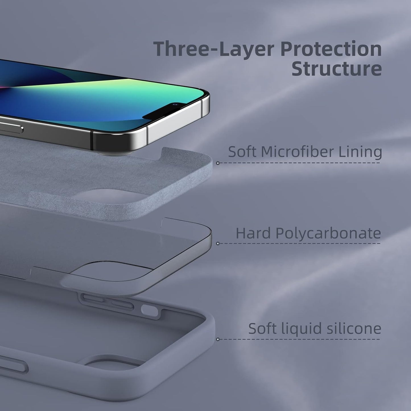 K TOMOTO Lavender Grey Compatible iPhone 13 Case, [Drop Protection] [Anti-Scratch] Shockproof Liquid Silicone Cover