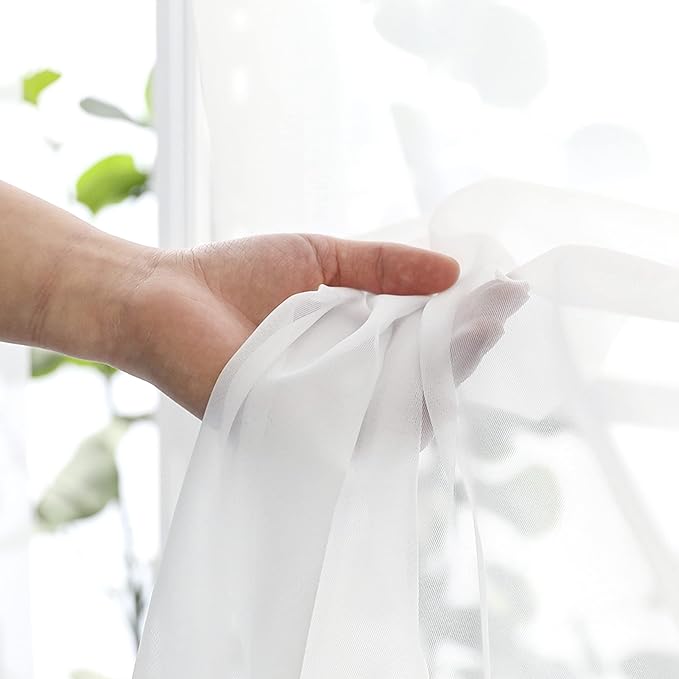 OVZME 2 Panels White Sheer Curtains 96" Length for Bedroom, Elegant Light Filtering Sheer White Curtains Window Treatment for Living Room & Sliding Glass Door, Each 42Wx96L