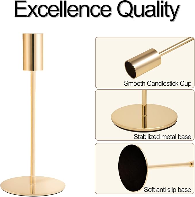 Gold Taper Candlestick Holders,Taper Candle Holders Set of 27,Metal Taper Candle Sticks Stand Holders,Modern Decorative Candle Holders for Wedding Certerpieces,Festive, Mantel,Home,Party