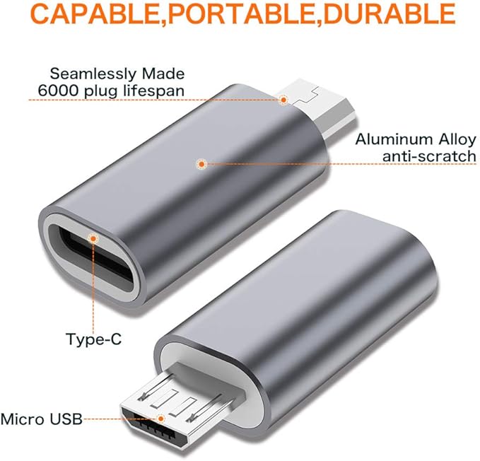 JXMOX USB C to Micro USB Adapter, (4-Pack) Type C Female to Micro USB Male Convert Connector Support Charge Data Sync Compatible with Samsung Galaxy S7 S7 Edge, Nexus 5 6 and Micro USB Devices (Grey)