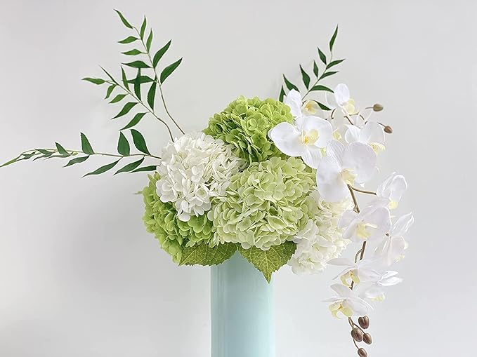 YalzoneMet Artificial Hydrangea Flowers 4 Pcs 2 White 2 Light Green 21 inch Long Rod Real Touch Lifelike Fake Latex Hydrangea Flowers for Home Party Outdoor Wedding Gifts Christmas Table Decoration