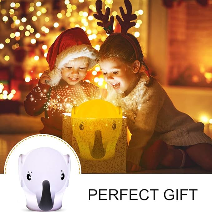 Night Light Kids with Cute Elephant Design Children's Room LED Bedside Lamp with Changeable RGB Colors Rechargeable Night Light Compatible with Touch-Control & Remote Control - Elephant