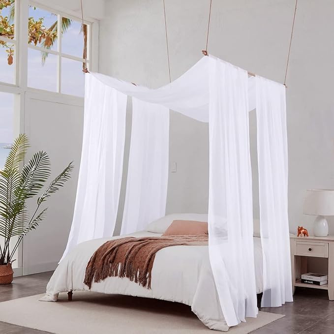 NICETOWN Sheer Canopy Bed Curtains Panels 216 - Home Decoration Sheer Voile Scarf Valance for Wedding (1 Panel, W60 x L216, White)