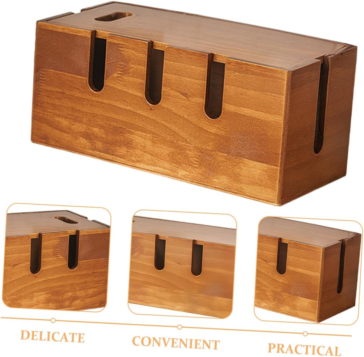 Zerodeko Wooden Cable Management Box, Cord Organizer for Phone Charger, Wire Organizer Container, Desk WiFi Storage Rack