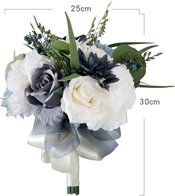 Wedding Bouquet Artificial Navy Blue Roses Flower Bride Bridal Bouquets Handmade Silk Flower Wedding Bride Bouquets for Church Party Home Decoration (Navy Blue)