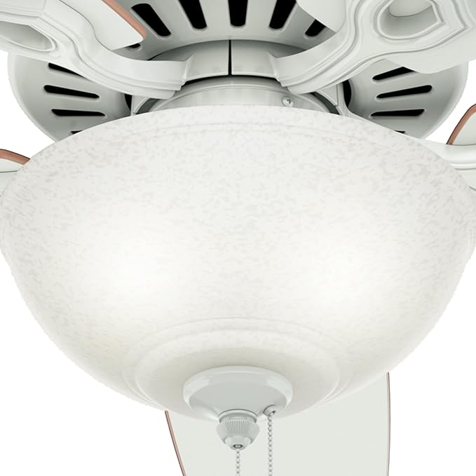 Hunter 52 inch Indoor Ceiling Fan with LED Light - White Ceiling Fan with Pull Chain, For Bedroom or Living Room, Standard Mount, No Remote, 5 Blades, Includes Bulbs - Builder Deluxe 53089, White