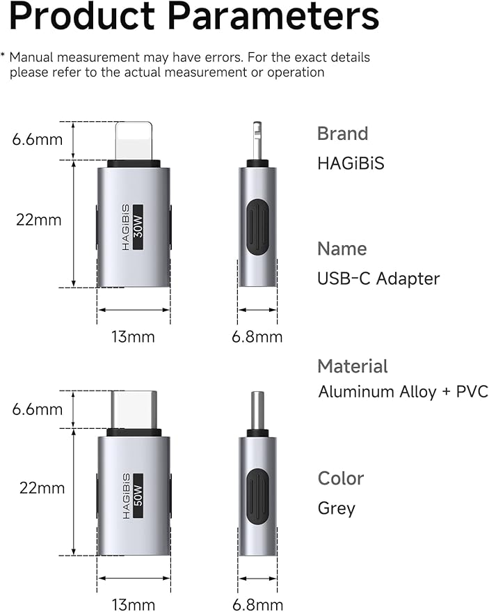 Hagibis USB-C to Lightning Adapter 2 Pack, 30W Fast Charging Type-C Female to Lightning Male Charging Converter, Date Transfer for iPhone 8/Xs/11/12/13/14 Pro Max AirPods iPad (ZJTN03)