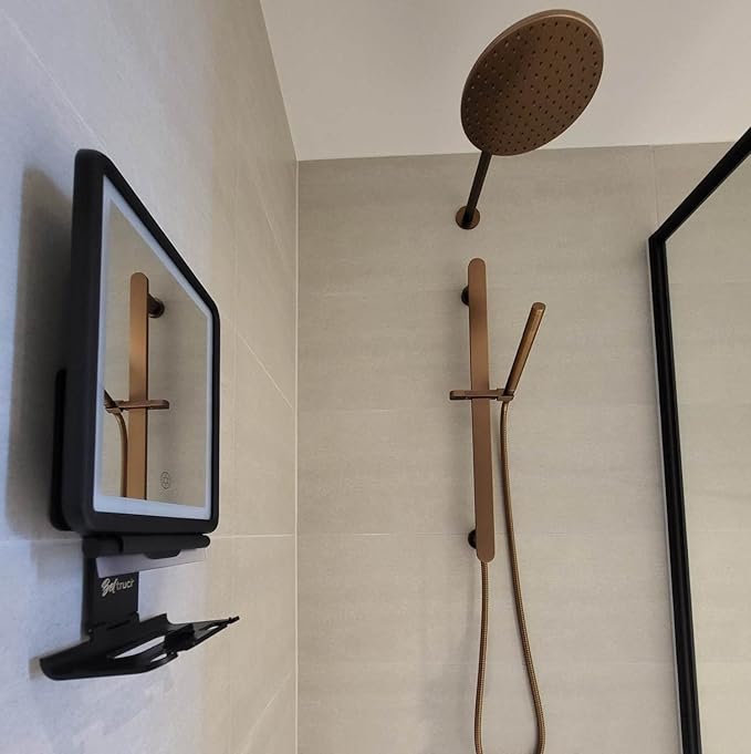 Vanity Mirror with Lights | Fogless Shower Mirror | 3 Light Lightweight Shaving Mirror with A Squeegee | Rust-Proof LED Wall Mirror | Storage Shelf for Bathroom Accessories (Black)