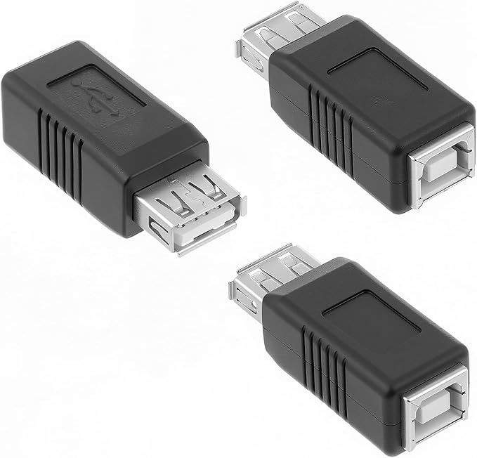 3PCS USB 2.0 Af/Bf Plug Type A Female to Type B Female Adapter Connector, USB B Adapter, Printer, Camera, Laptop, Computer, Scanner, Hard Drive, Black, 3 Count