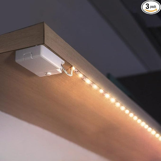 Battery Powered LED Strip Lights, 3 Pack 40 Inch Battery Operated LED Strip Lights for Shelves and Under Cabinet Indoor Use, Cordless LED Light Strips Warm White 2700K