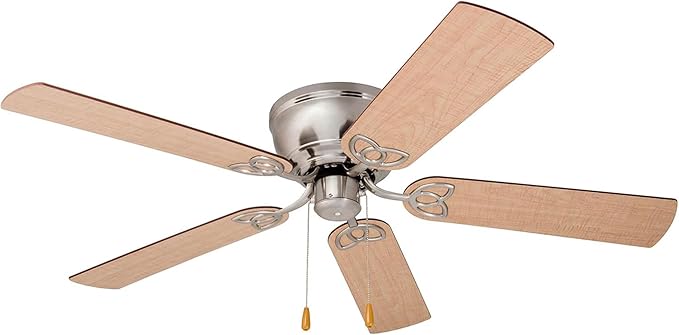 Prominence Home Benton Traditional 52 Inch Ceiling Fan with Light, LED Flush Mount Ceiling Fan, Indoor Fan with 5 Blades, Brown Walnut and Brown Maple Blade Finish Options, Brushed Nickel (51428-01)