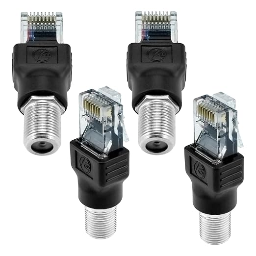 4PCS F-Type Female to RJ45 Male Coaxial Converter Ethernet Adapter, Coax Straight Connector for Cable Line Tester Monitor Digital Signal Compatible, Black