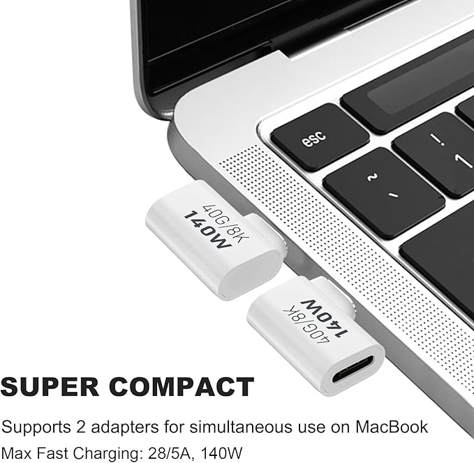 AreMe 2 Pack USB C Male to Female Adapter, 90 Degree Right Angle 140W Type C Extender Adapter for Thunderbolt 4/3, MacBook Pro/Air, Laptop, Phones and More Type C Devices (White)