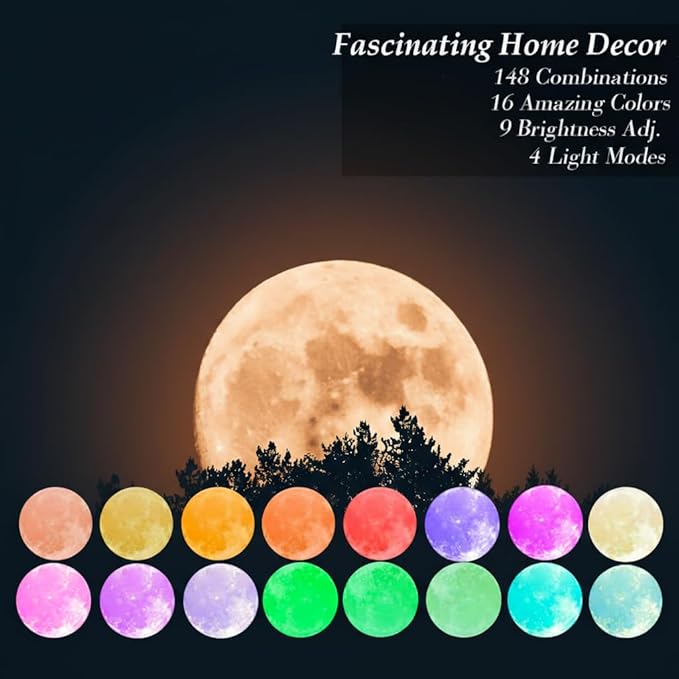 Mydethun Engraved Moon Lamp for Lover's Gift, 16 Colors Ideal Gift for Women, Wife, Birthday, White Elephant Gift, and Home Decor Piece, with Remote Control and Wooden Base, 5.9 inch