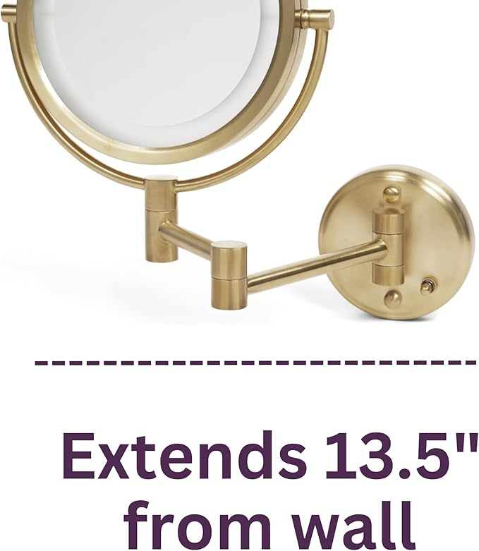 JERDON Wall-Mounted Makeup Mirror with Lights - Direct-Wired Lighted Makeup Mirror with 8X Magnification & Gold Finish - Model HL88BGLD