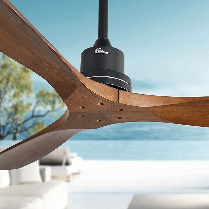 Sofucor Ceiling Fan no Lights, 52 Inch Low Profile Flush Mount Modern Wood Ceiling Fan with Remote for Indoor Farmhouse Bedroom Living Room Outdoor Patio Porch, Reversible DC Motor, Noiseless