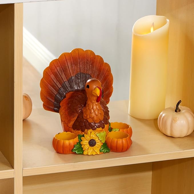 JOYIN Thanksgiving Turkey Candle Holders, Thanksgiving Turkey Tabletop Centerpiece Decor, Fall Centerpiece Table Decorations, Tea Light Pumpkin Candle Holder, Indoor Home, Kitchen Autumn Decor
