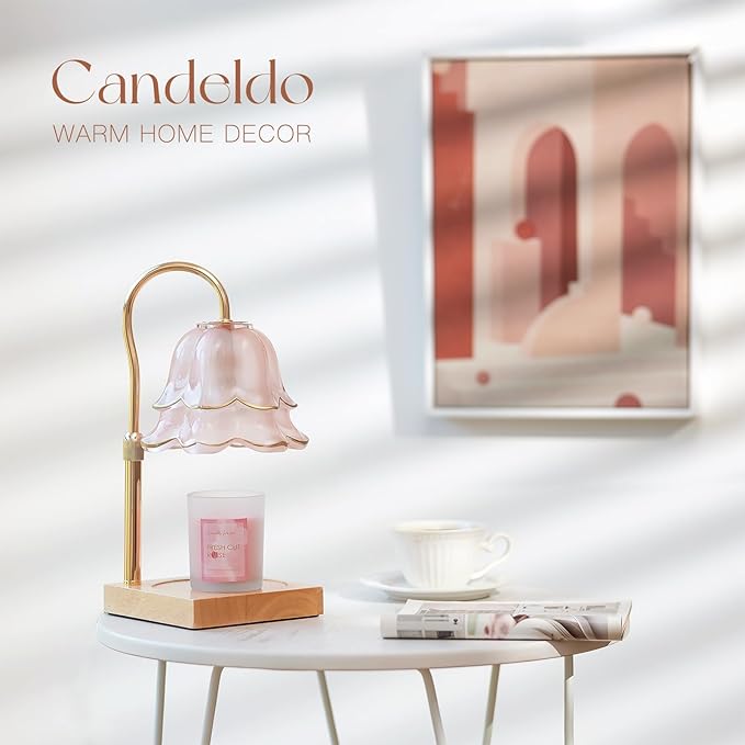 Mom Birthday Gifts for Women: Candle Warmer Lamp with Scented Candles Dimmable Pink Flower Wax Warmer with Timer Christmas Day Housewarming Gift
