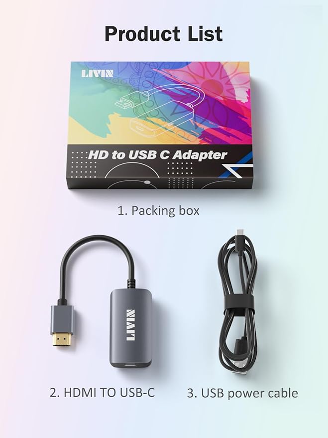 HDMI to USB C Adapter (4K@60Hz) Portable Monitor, AR Glasses XREAL One、Air 2 Pro/VITURE Pro/RayNeo Air 2s/Rokid, HDMI Male(Source) to USB C Female(Display) Laptop,Switch,ROG Ally,Steam Deck,PS4/5,Xbox