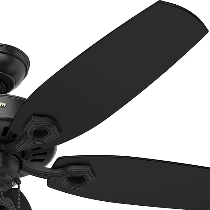 Hunter 52 inch Indoor Ceiling Fan No Light with Pull Chain - Black Ceiling Fan without Light, Standard Mount, 5 Blades, For Bedroom, Living Room, or Kitchen - Builder Elite 53243, Matte Black