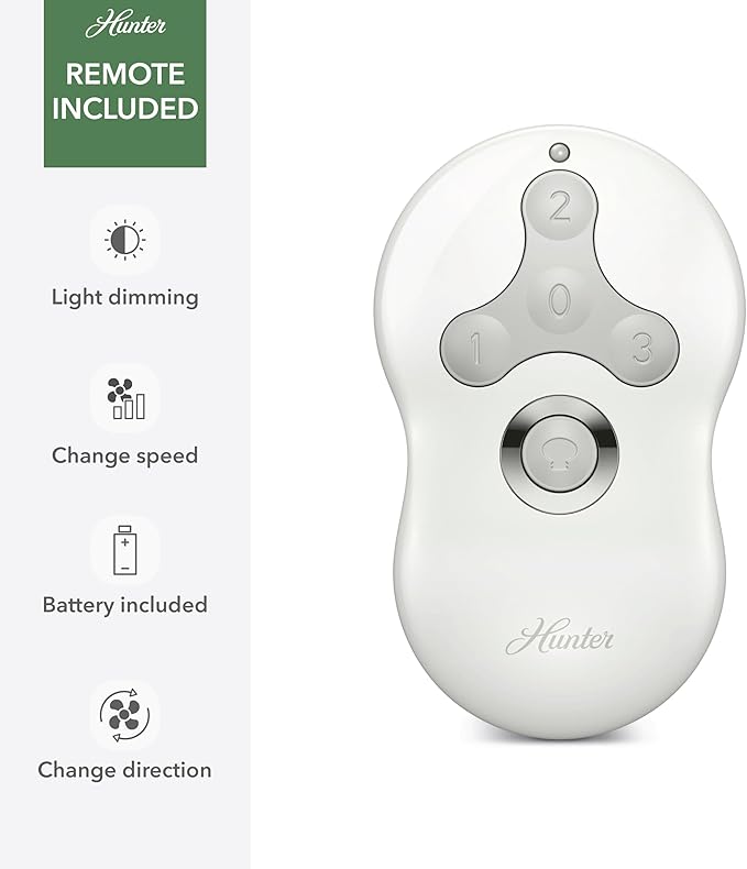 Hunter 44 inch Indoor Ceiling Fan with LED Light and Remote Control - White Modern Ceiling Fan, Low Profile Mount, 4 Blades, For Bedroom, Living Room, or Kitchen, Quiet - Dempsey 59244, Fresh White