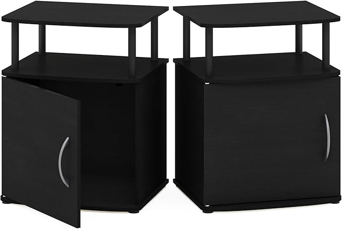Furinno JAYA End Side Sofa Table/Nightstand with Door, 2-Pack, PVC Tubes, Black Wood