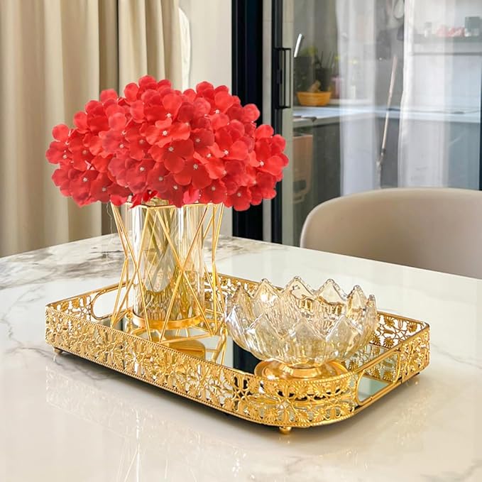 WEISPARK 100PCS Artificial Hydrangea Flowers, Fake Flowers Silk Hydrangea Full Flowers Heads with Stems for Wedding Home Party Shop Baby Shower Decor (Red)