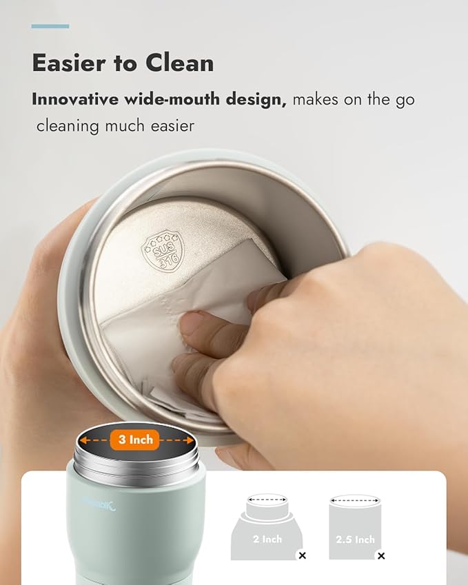 Papablic Pro Portable Bottle Warmer for Travel – Fast Heating, Built-in Sterilizer, 30W Fast Charge, 5-Temp Control, Easy-Clean Wide Mouth, Baby Milk Warmer for Breastmilk & Formula, Mint Green