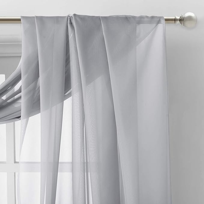 NICETOWN Sheer Window Scarfs W60 x L216 for Normcore Design, Voile Textured Sheer Curtains Easy to Concave Shape for Boys/Seniors, 2 Panels, Light Grey