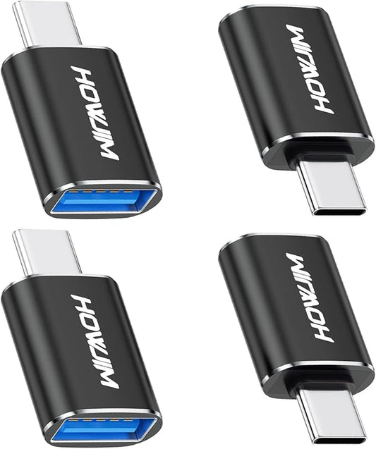 USB C to USB Adapter 4 Pack,Type C Male to USB 3.2 Female OTG Adapter,100W Fast Charging 10Gbps Data Transfer for M-acBook Pro/Air,Phone 15 16 17,Pad,G-alaxy,X-Peria,S-urface,D-ell XPS Black