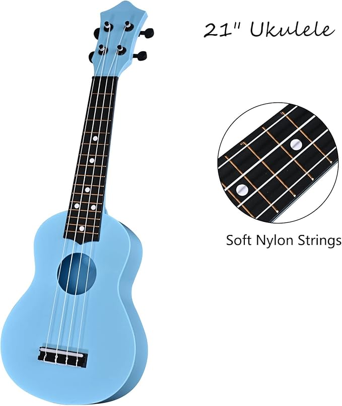 Kids Toy Ukulele 21 inch Soprano Ukelele,Musical Instrument, Ukulele Toy Gift for Children Beginners with Bag Picks Strings (Light blue)